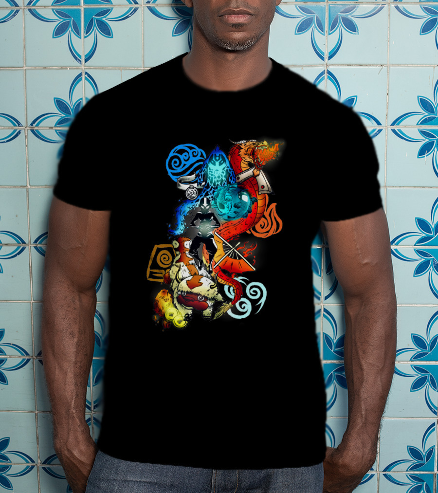 Avatar Bending Elements With Water, Earth, Fire, Air Symbols And Creatures 4828 T-Shirt