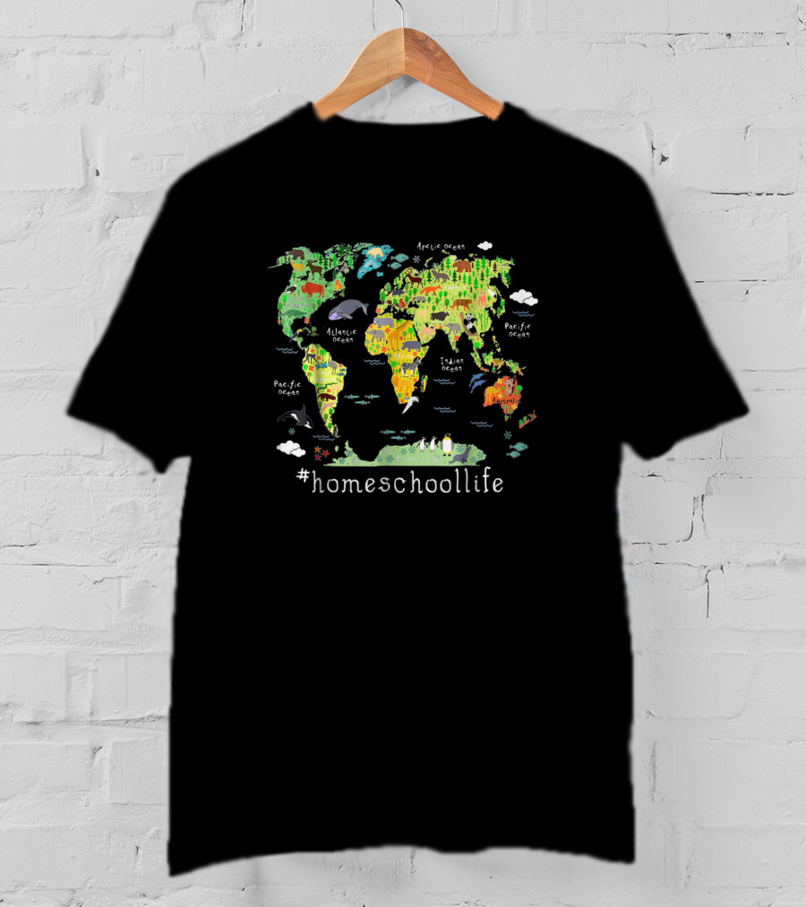 Homeschoollife Back To School World Map Homeschool Geography T-Shirt