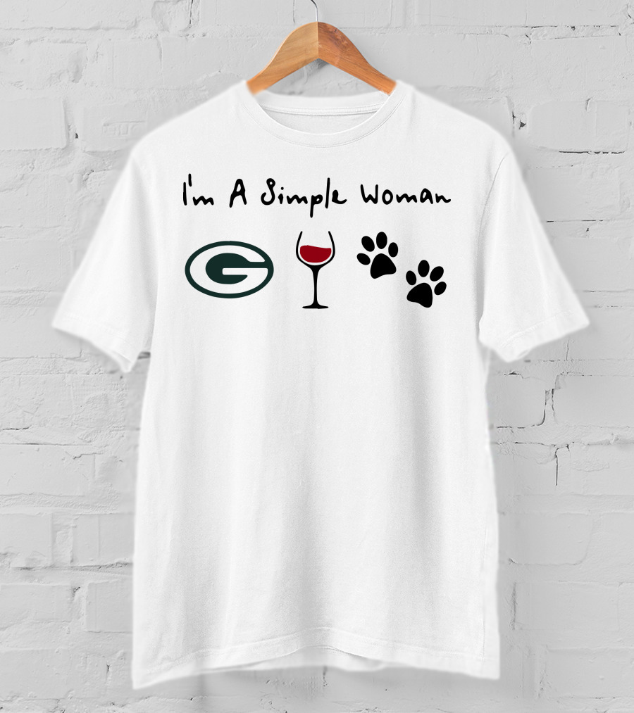I'm A Simple Woman Green Bay Packers Wine Dog Paws T-Shirt