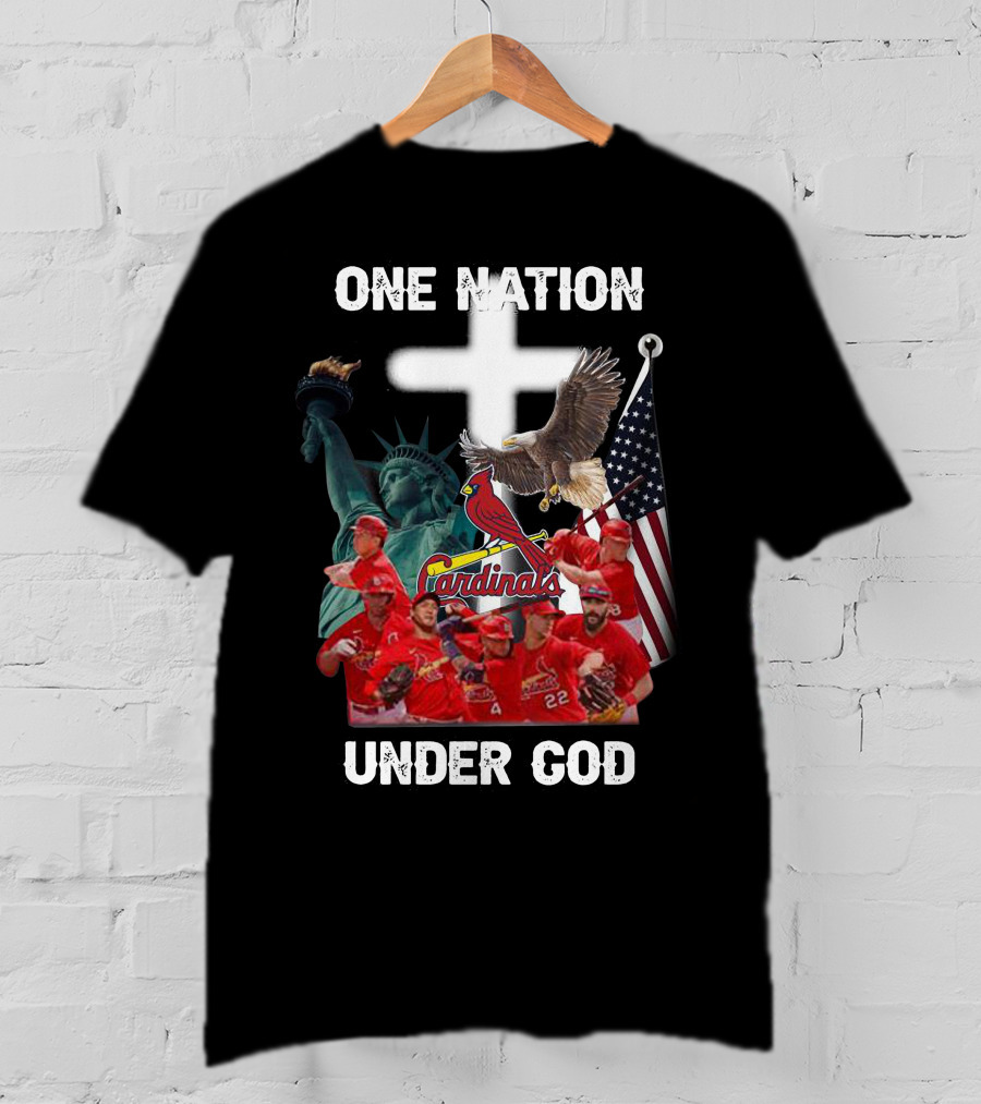 St Louis Cardinals One Nation Under God Liberty Statue Eagle Flag T-Shirt