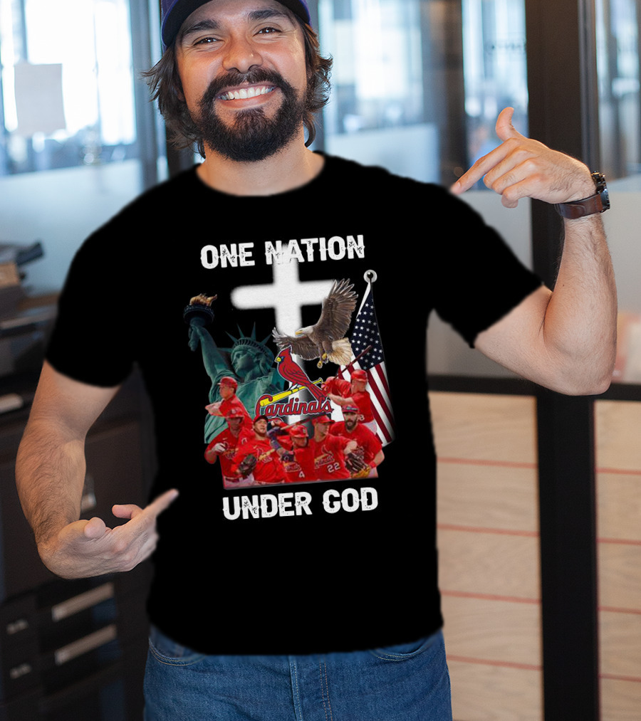 St Louis Cardinals One Nation Under God Liberty Statue Eagle Flag T-Shirt
