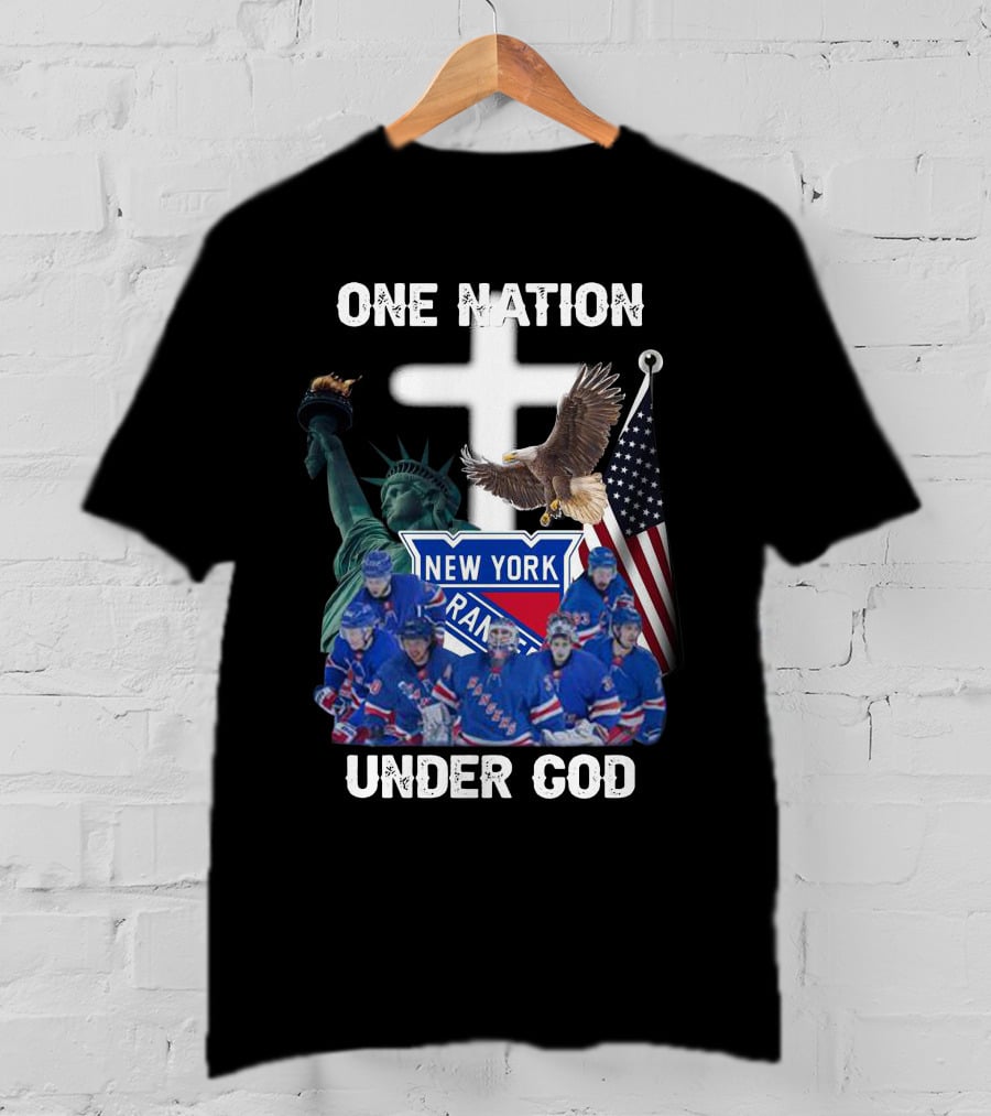 New York Rangers One Nation Under God Statue Of Liberty Flag And Eagle T-Shirt