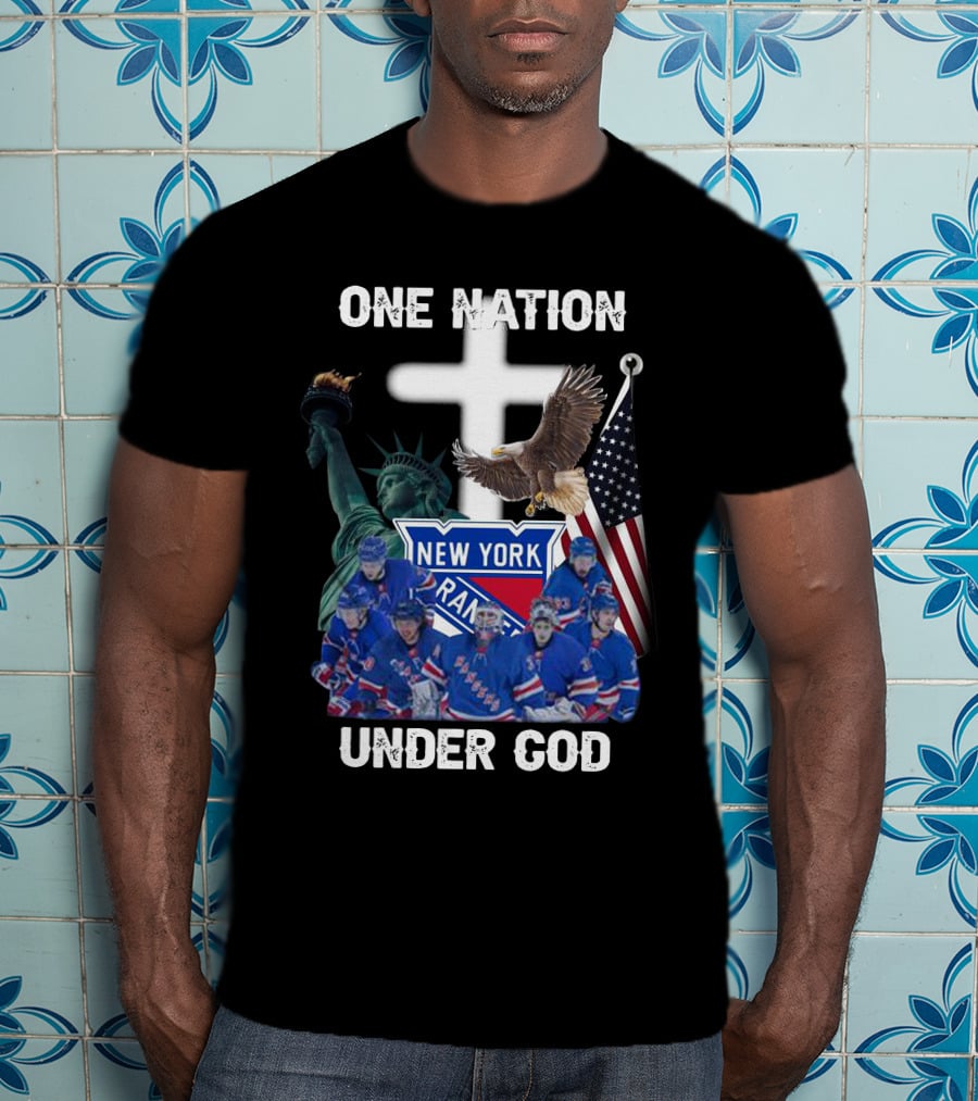 New York Rangers One Nation Under God Statue Of Liberty Flag And Eagle T-Shirt