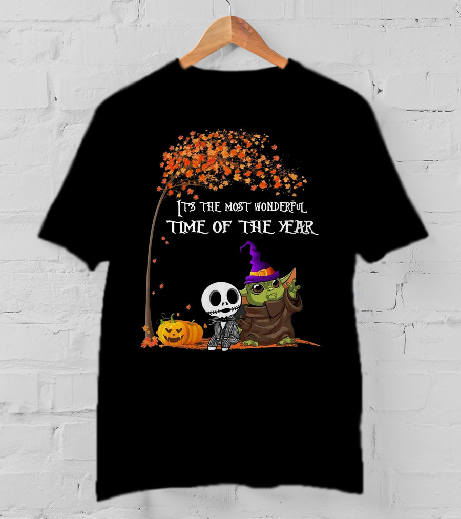 Baby Yoda Jack Skellington Halloween It's The Most Wonderful Time Of The Year T-Shirt