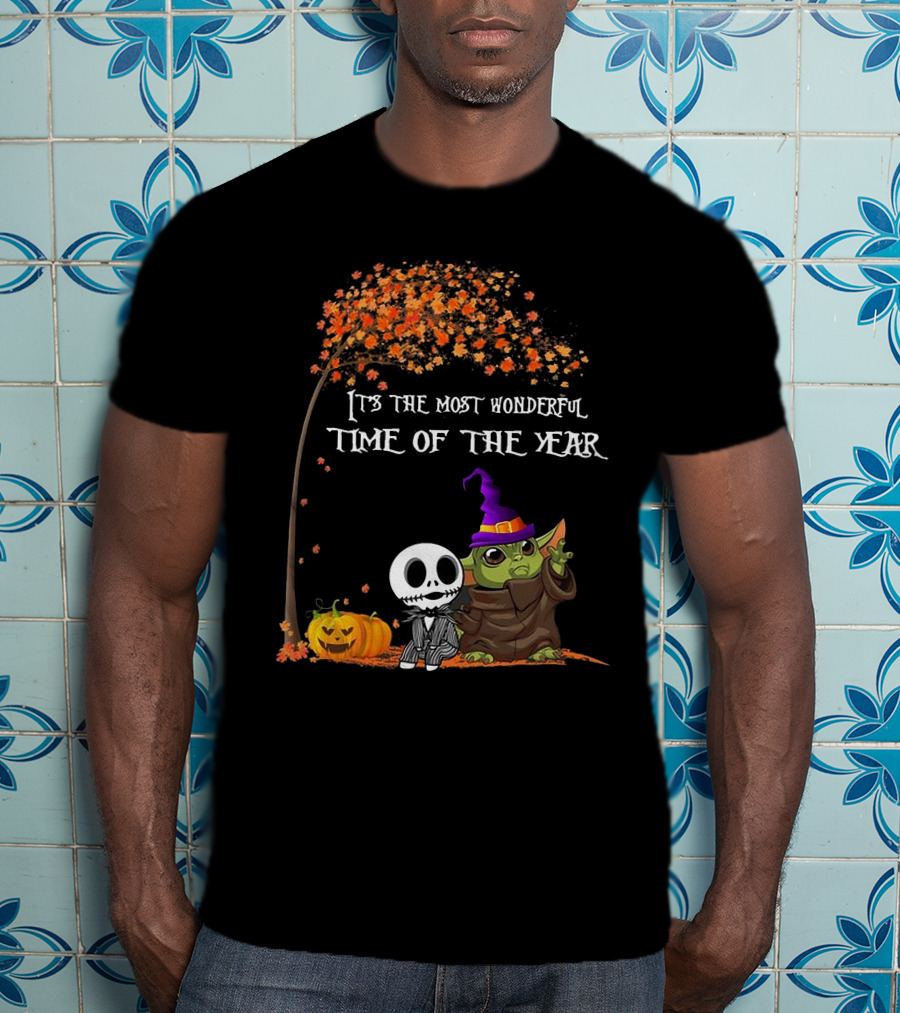 Baby Yoda Jack Skellington Halloween It's The Most Wonderful Time Of The Year T-Shirt