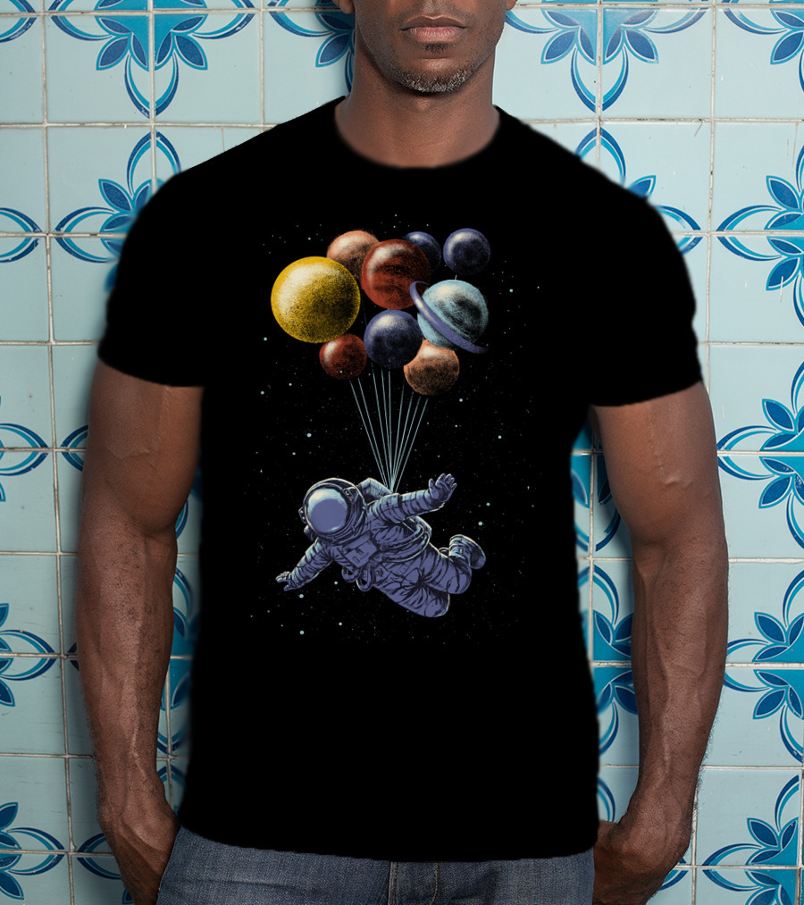 Space Travel Astronaut With Planet Balloons T-Shirt