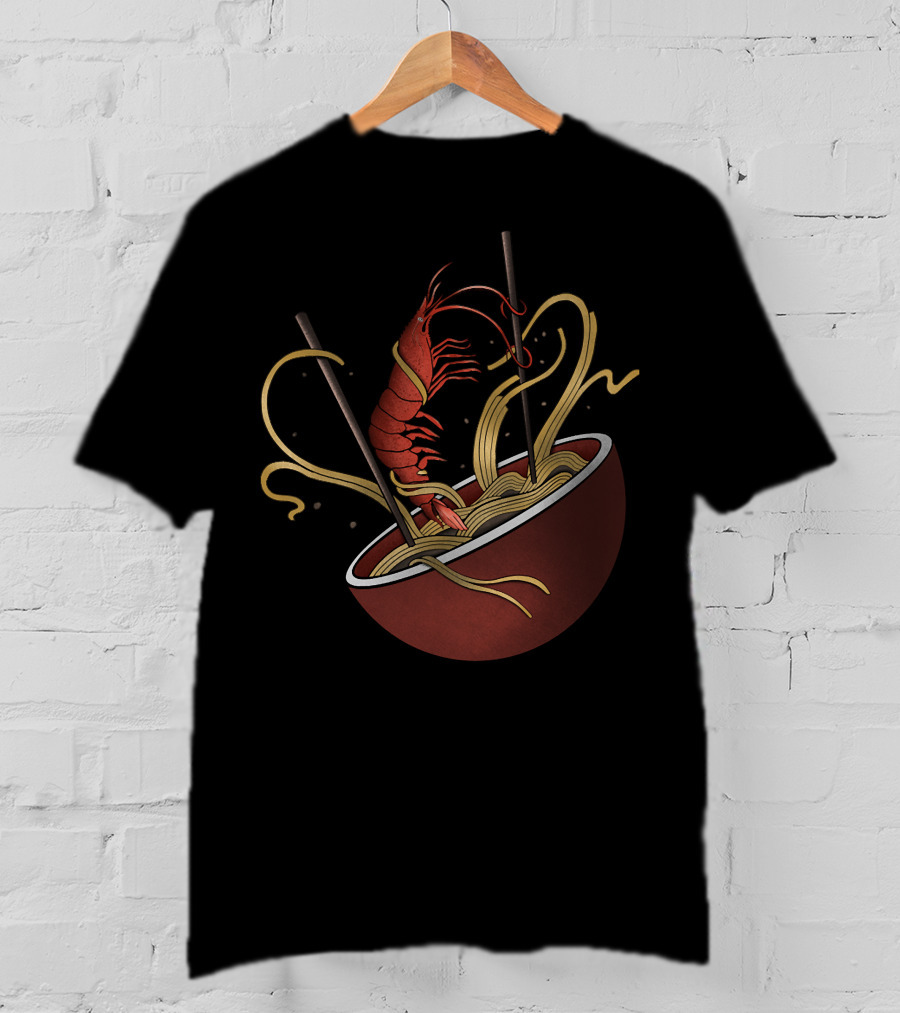 Shrimp Noodles Bowl With Chopsticks In Ramen T-Shirt