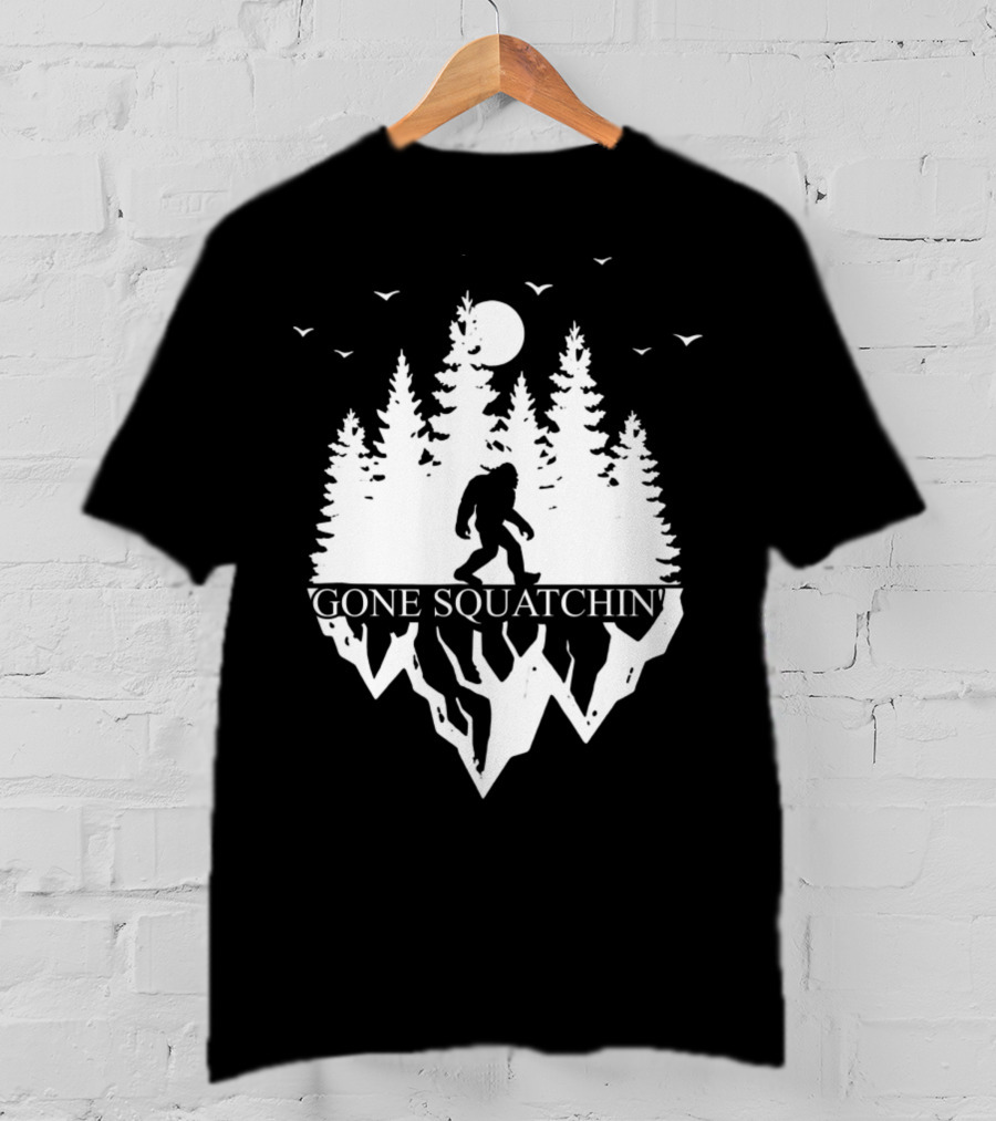 Gone Squatchin' Bigfoot Camping Moonlit Forest Adventure T-Shirt