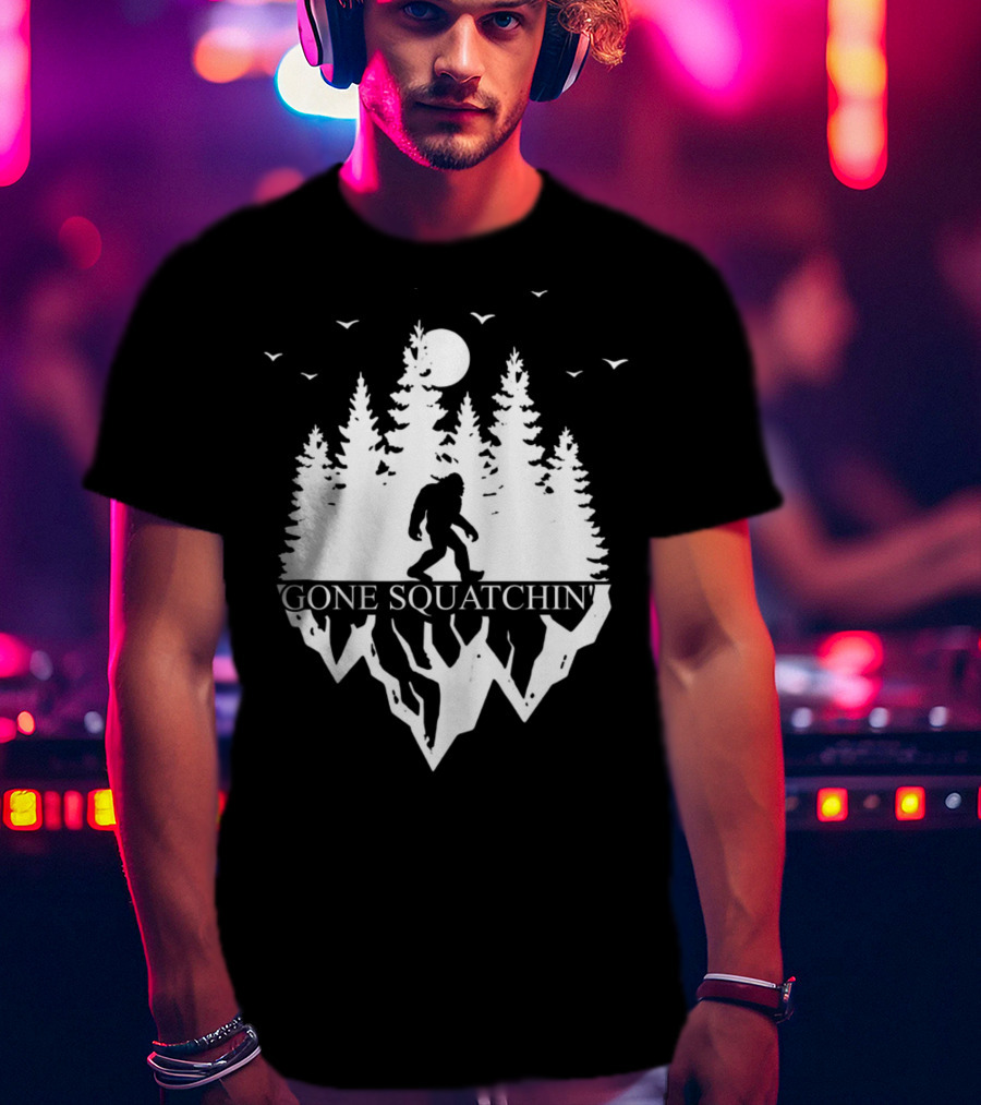Gone Squatchin' Bigfoot Camping Moonlit Forest Adventure T-Shirt