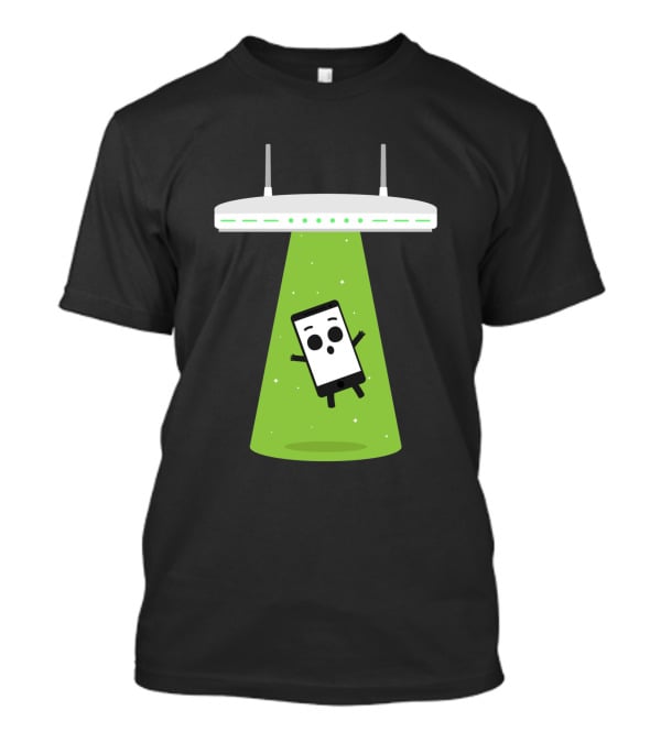 Abduction Wifi Alien Spaceship With Smartphone Character T-Shirt