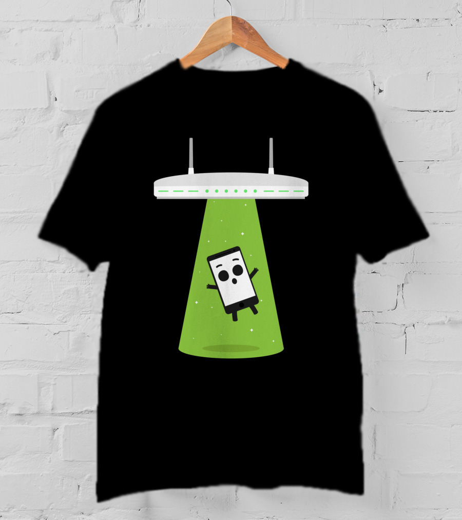 Abduction Wifi Alien Spaceship With Smartphone Character T-Shirt