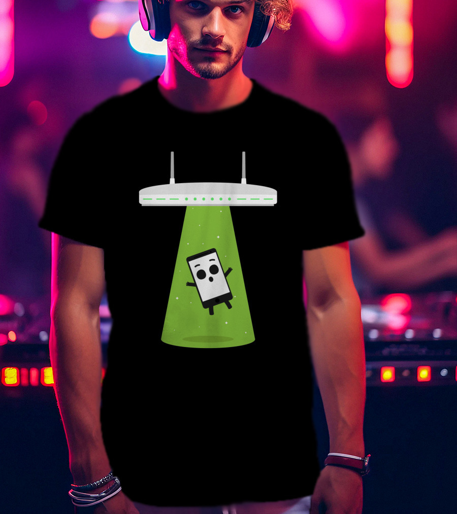 Abduction Wifi Alien Spaceship With Smartphone Character T-Shirt
