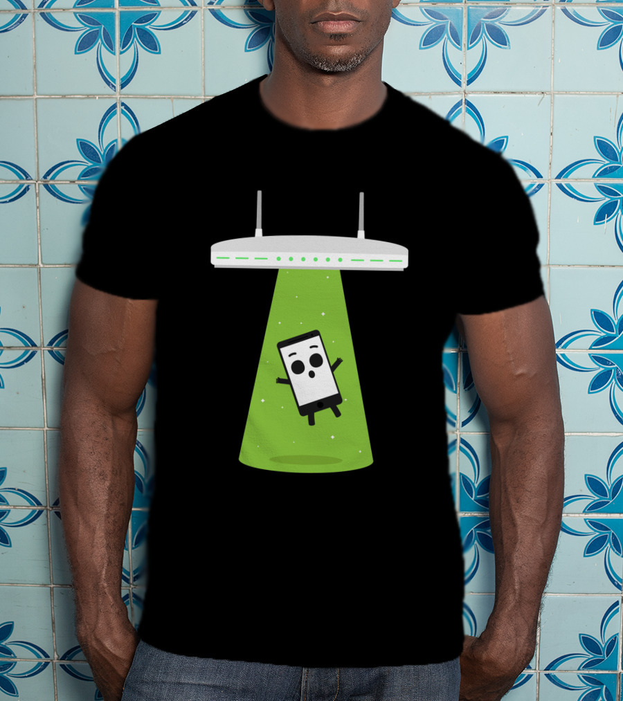 Abduction Wifi Alien Spaceship With Smartphone Character T-Shirt
