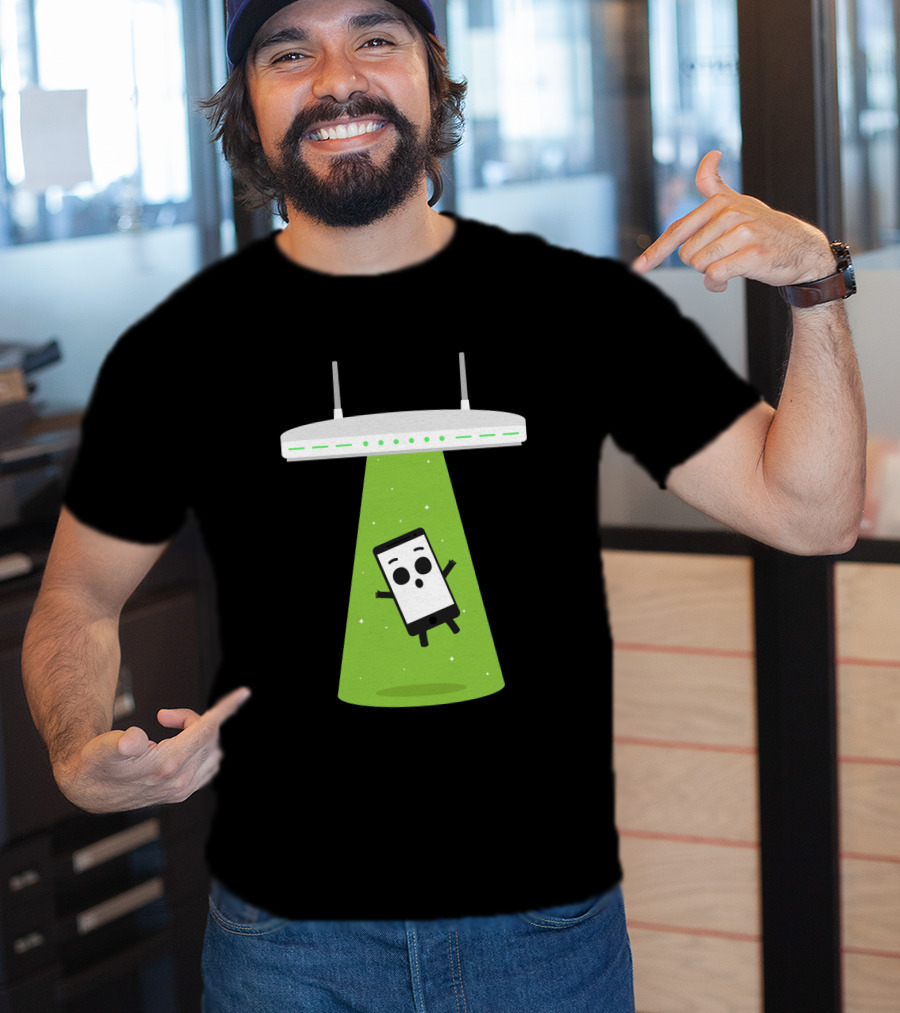 Abduction Wifi Alien Spaceship With Smartphone Character T-Shirt