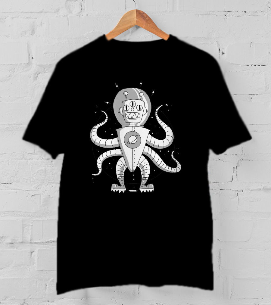 Alien Spaceman 853031 Six-Legged Robot With Saturn Helmet T-Shirt