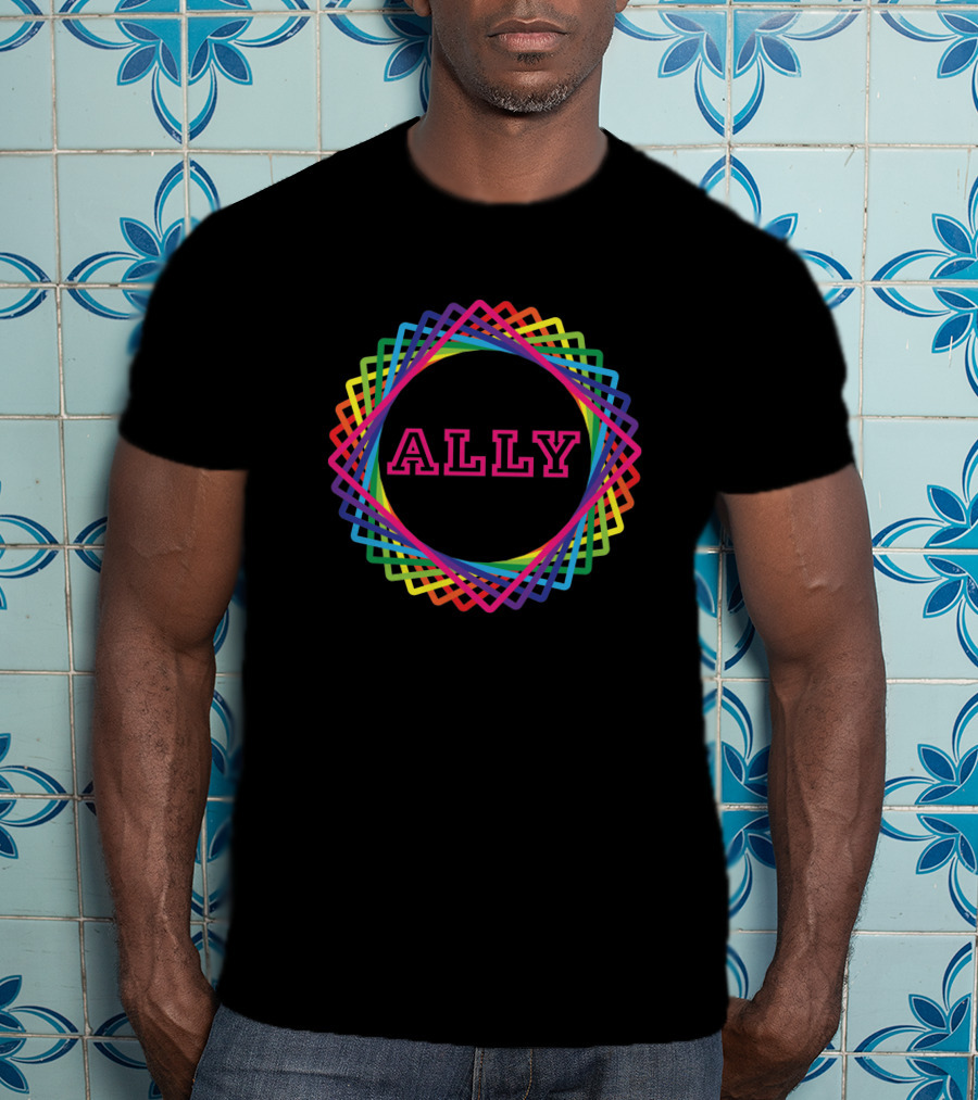 Ally Vibrant Rainbow Geometric Swirl T-Shirt