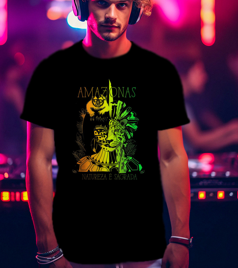 AMAZONAS Natureza É Sagrada 373731 Jaguar Lemur Jungle Spirit T-Shirt