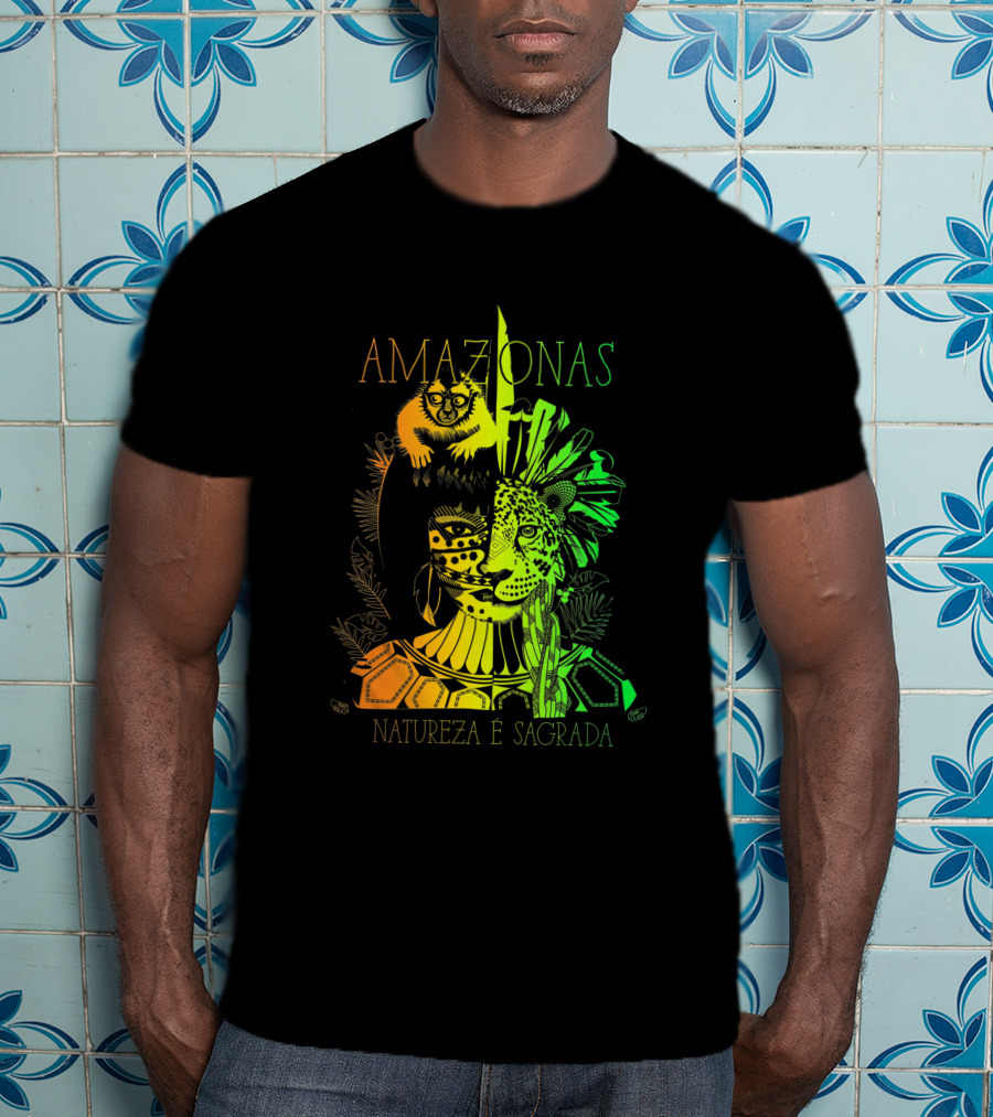AMAZONAS Natureza É Sagrada 373731 Jaguar Lemur Jungle Spirit T-Shirt