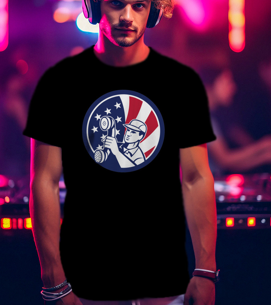 American Telephone Installation Repair Patriotic Worker Vintage Emblem T-Shirt