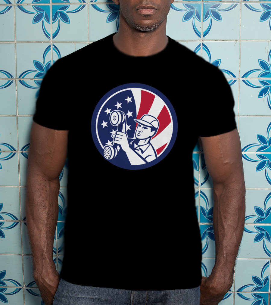 American Telephone Installation Repair Patriotic Worker Vintage Emblem T-Shirt