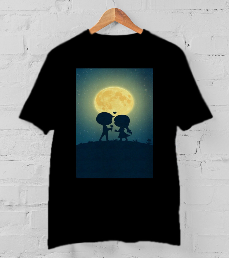 Anime 410328 Silhouette Couple Full Moon Romance T-Shirt