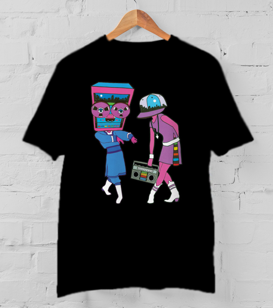 Around The Track 347 Retro Arcade Style Dancing Figures And Boombox T-Shirt