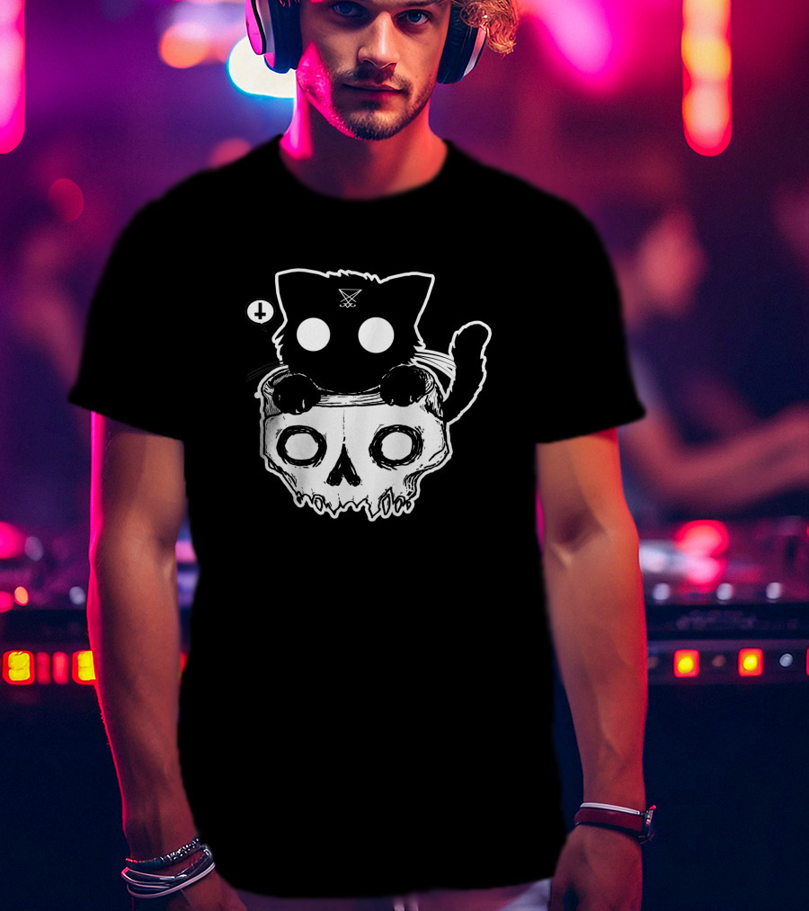 Bad Kitty With Skull And X Symbol Eyes T-Shirt