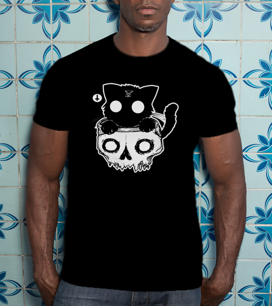 Bad Kitty With Skull And X Symbol Eyes T-Shirt