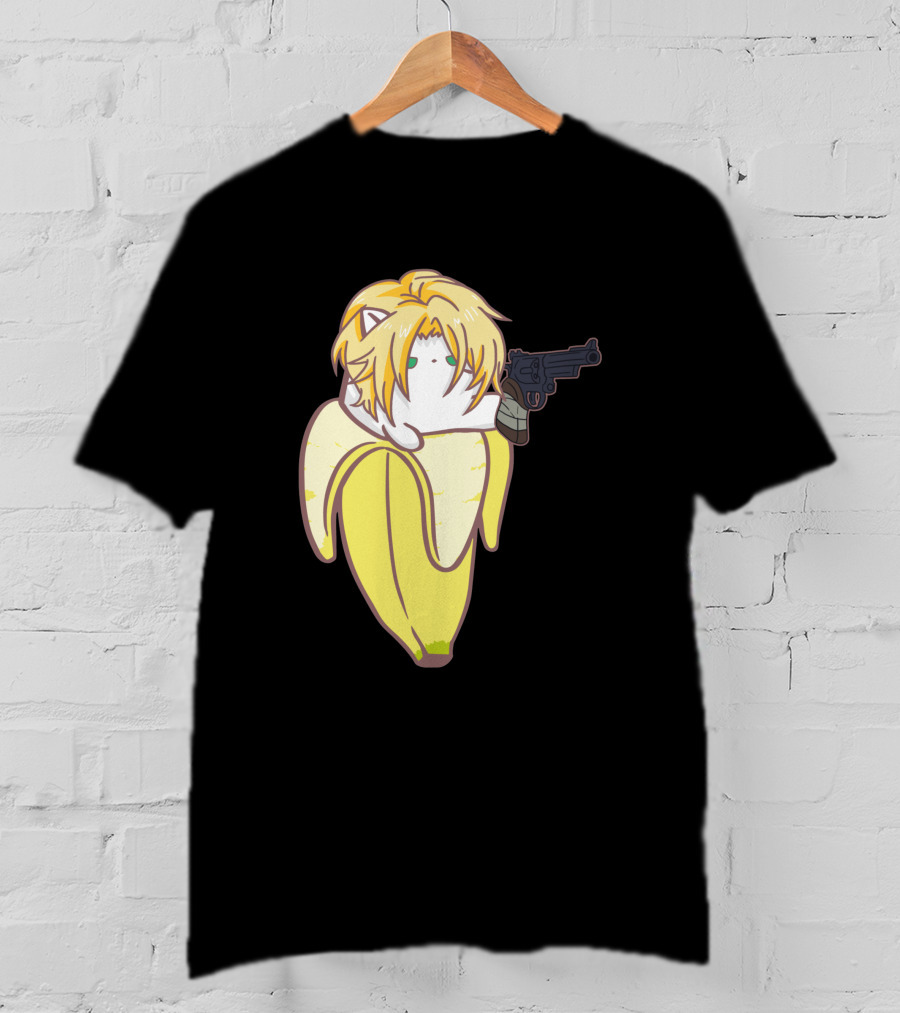 Bananya Fish 990217 Cat In Banana Costume With Toy Gun Anime T-Shirt