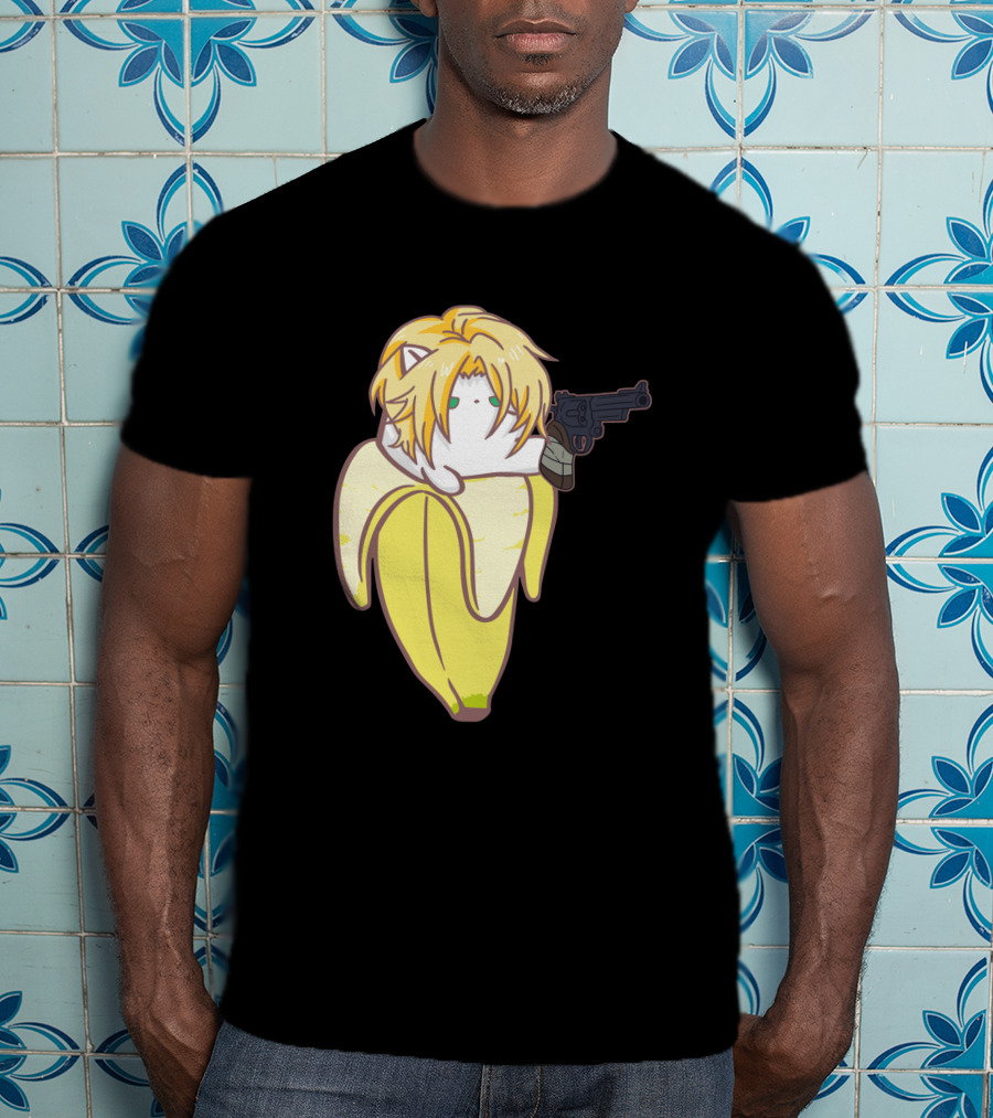 Bananya Fish 990217 Cat In Banana Costume With Toy Gun Anime T-Shirt