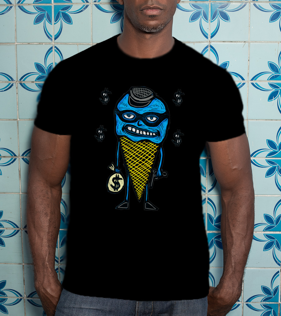 Bank Robber Cone 43391 Ice Cream Criminal Holding Money Bag With Dollar Signs T-Shirt