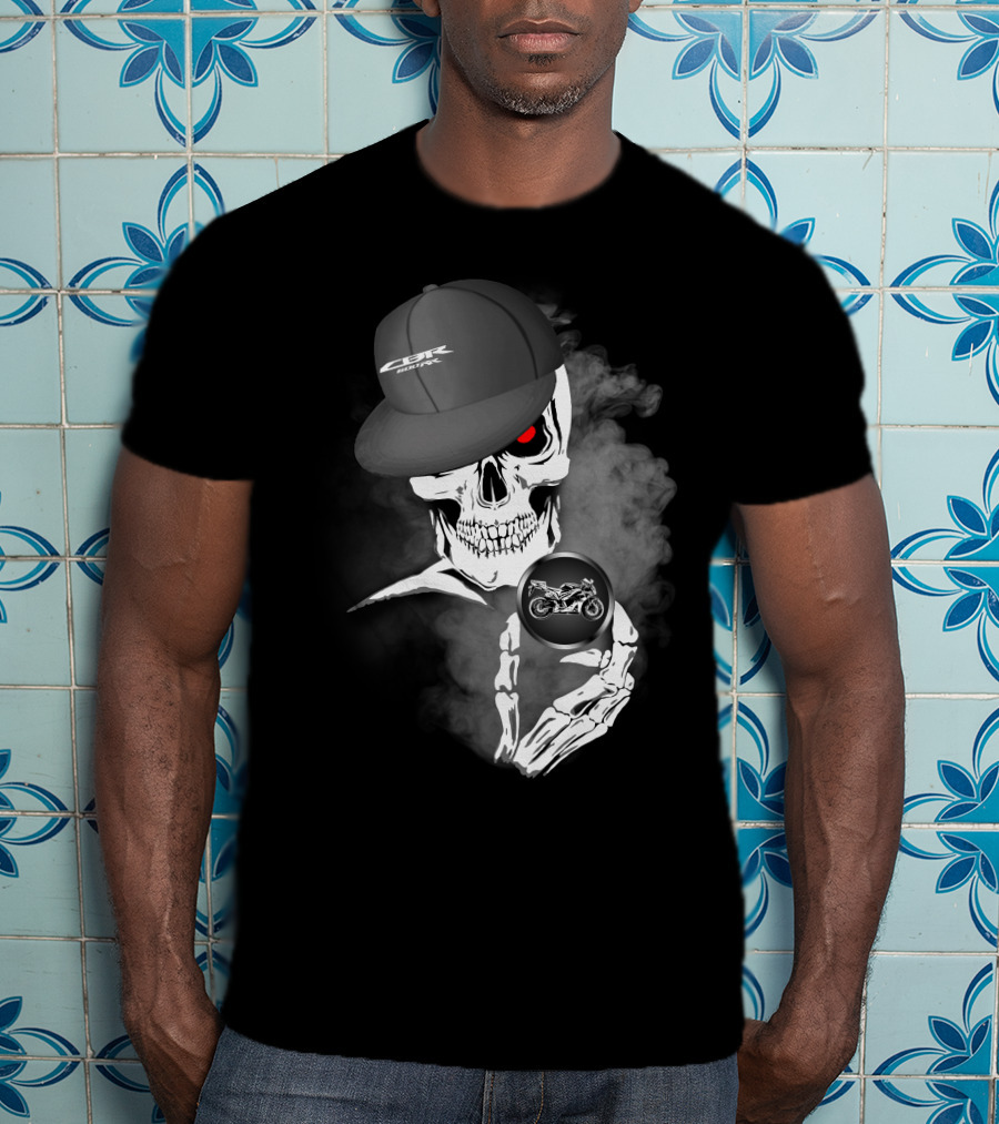 CBR 600 Skull With Motorcycle And Cap T-Shirt