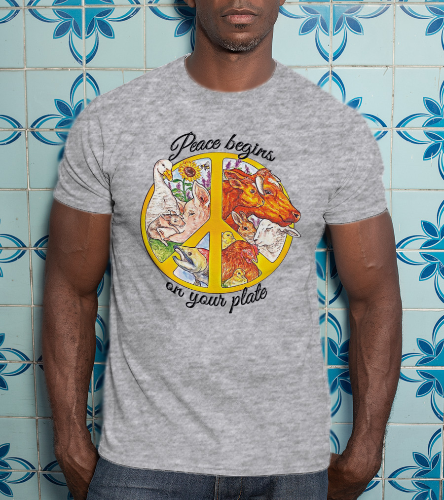 Peace Begins On Your Plate Animal Harmony Peace Sign T-Shirt