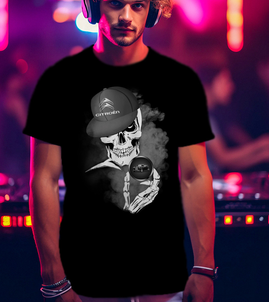 Citroen Traction Skeleton With Cap And Smoke T-Shirt