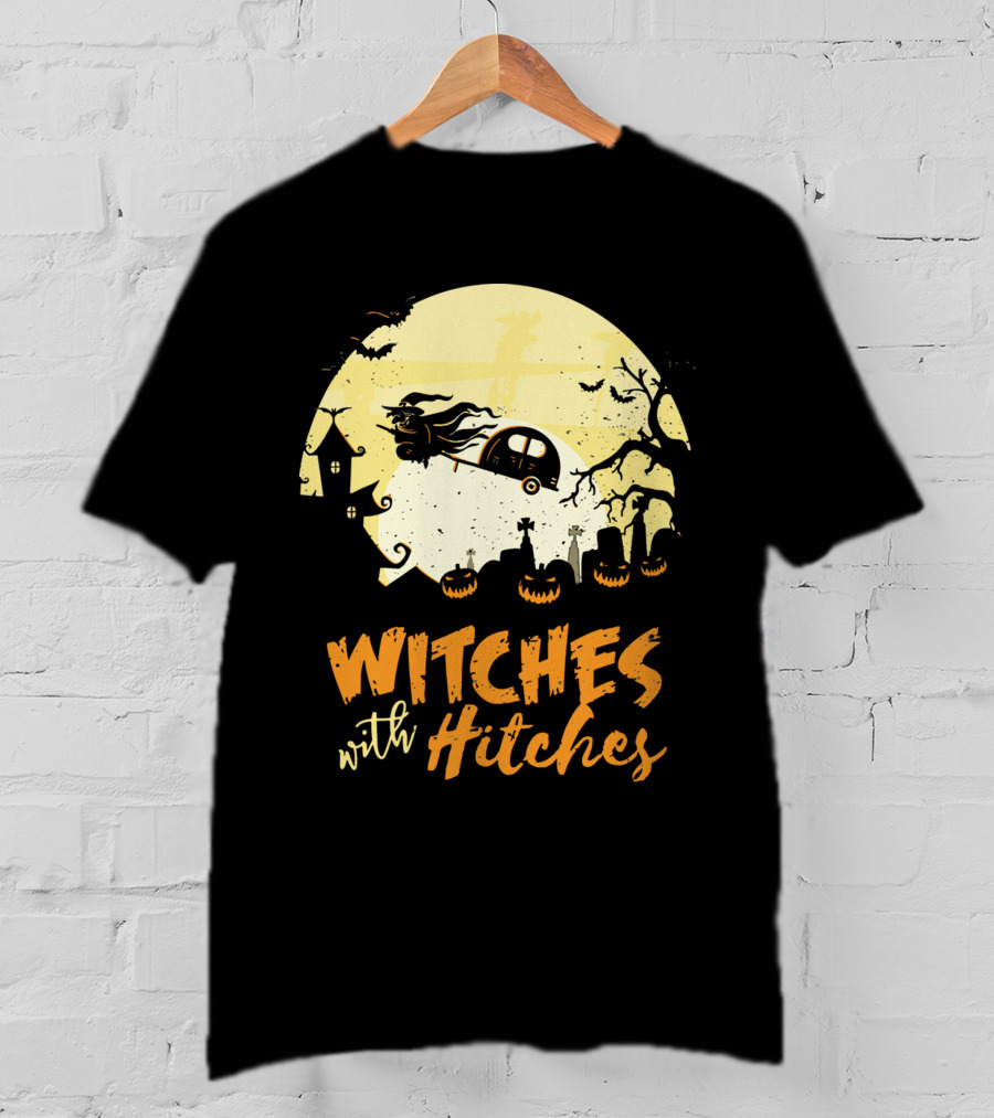 Witches With Hitches Moonlit Halloween Scene T-Shirt
