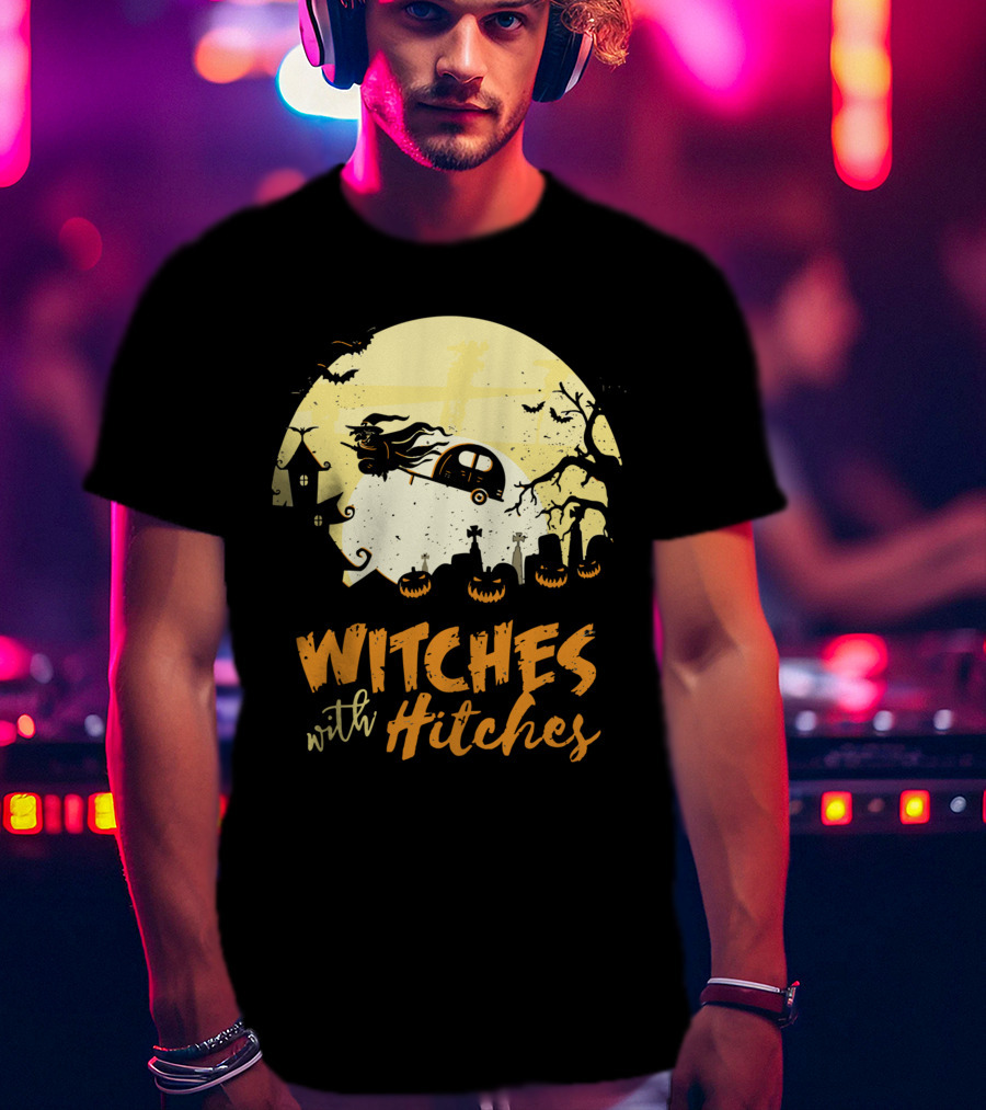 Witches With Hitches Moonlit Halloween Scene T-Shirt