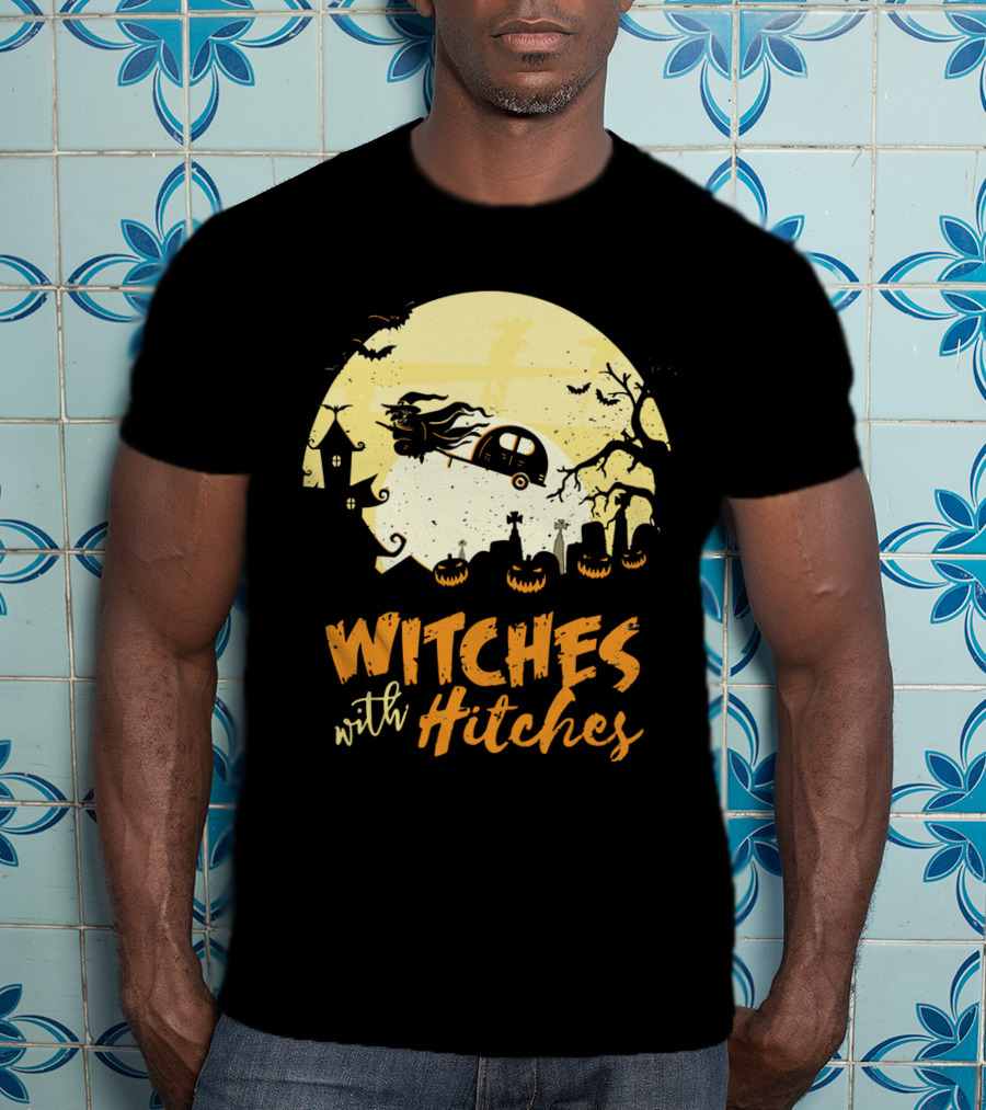 Witches With Hitches Moonlit Halloween Scene T-Shirt