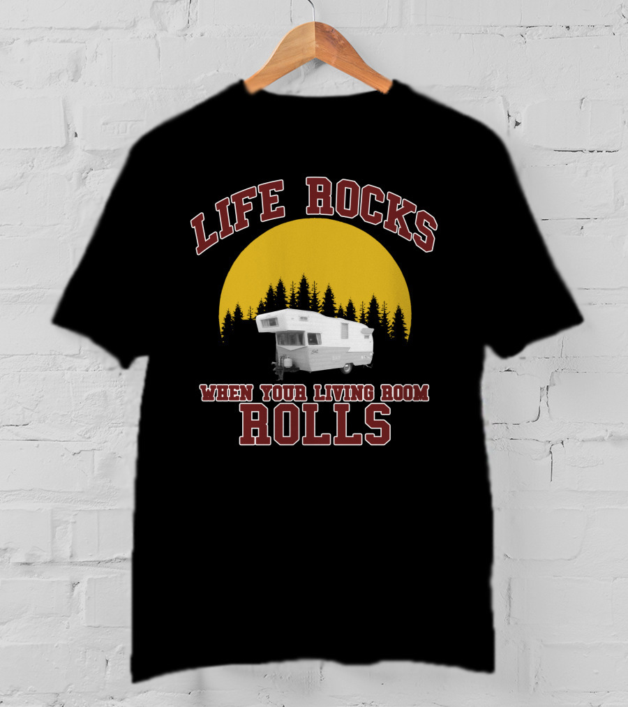 Life Rocks When Your Living Room Rolls Vintage Camper Retro Sunset T-Shirt