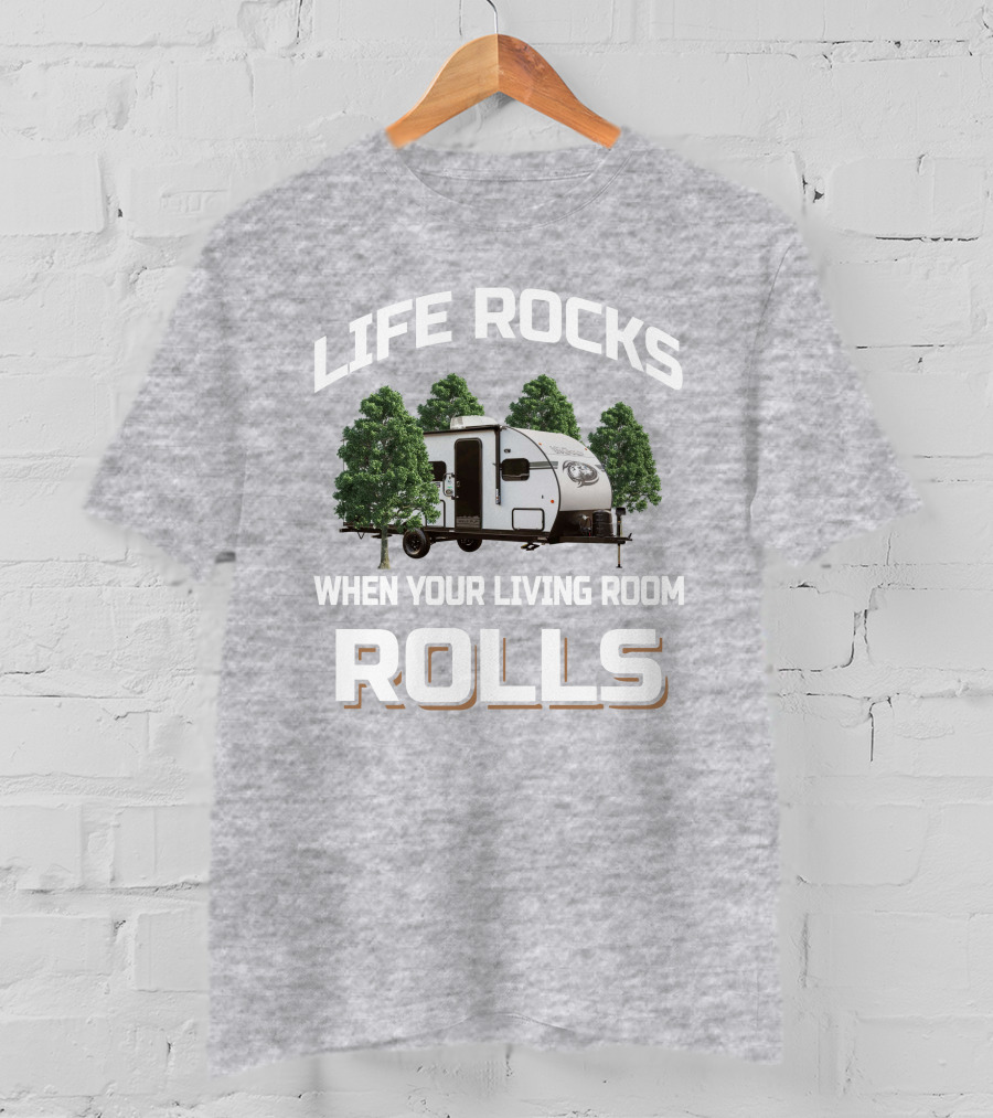 Life Rocks When Your Living Room Rolls Camper Wolf Pup Black Label T-Shirt