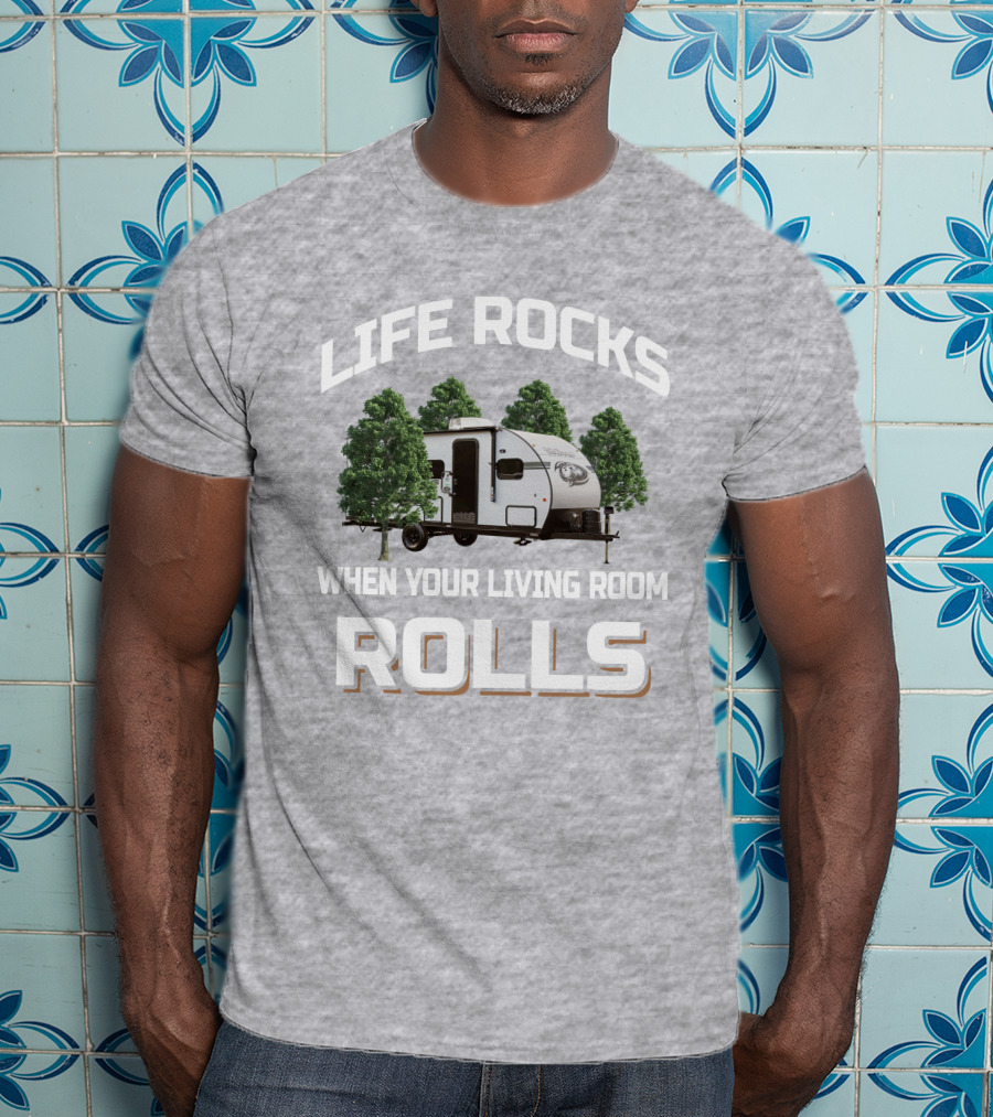 Life Rocks When Your Living Room Rolls Camper Wolf Pup Black Label T-Shirt