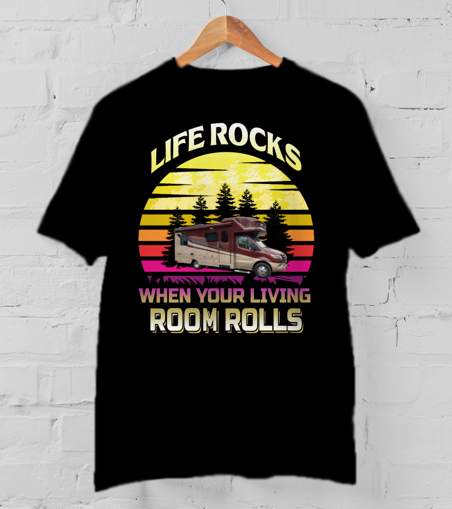 LIFE ROCKS WHEN YOUR LIVING ROOM ROLLS Campervan Vintage Sunset T-Shirt