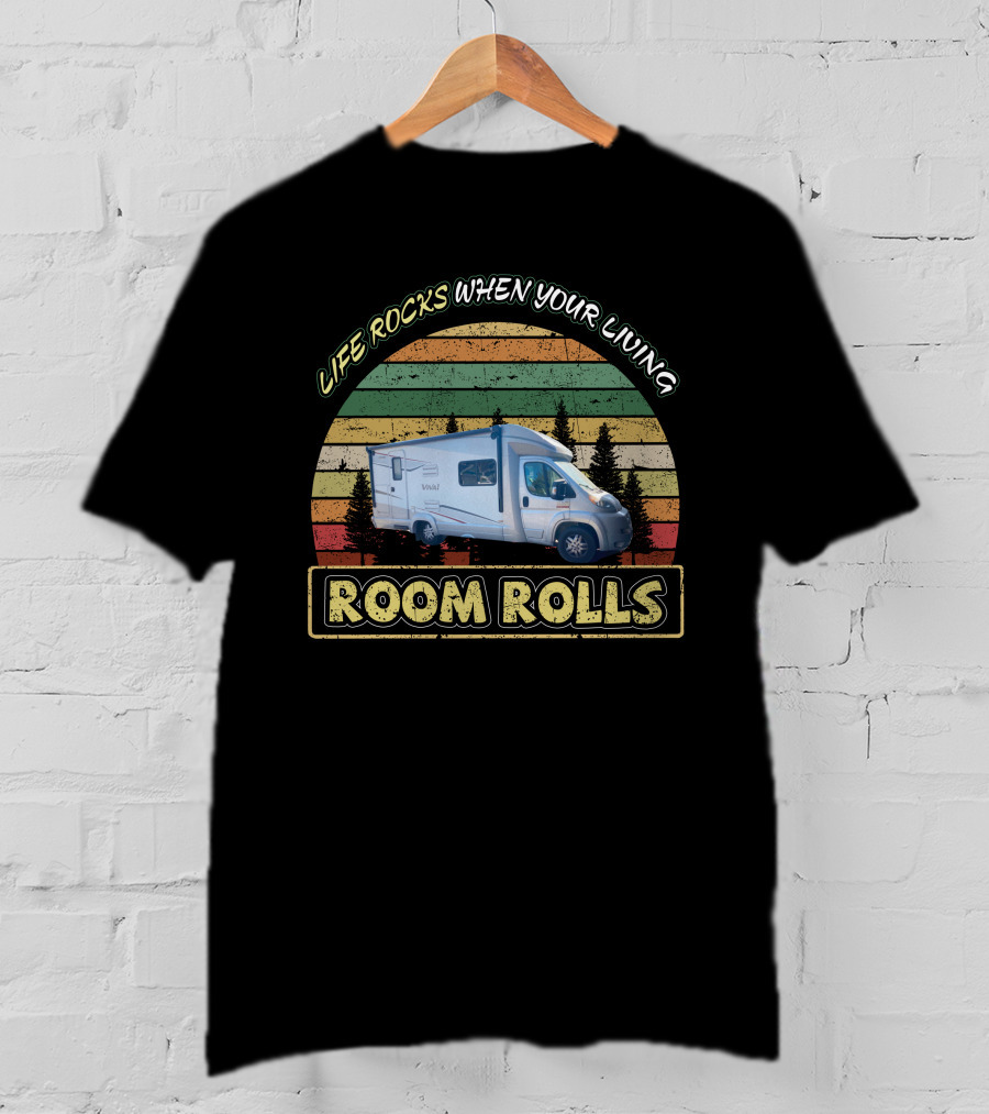 Life Rocks When Your Living Room Rolls Itasca Viva Camper Retro Stripe T-Shirt