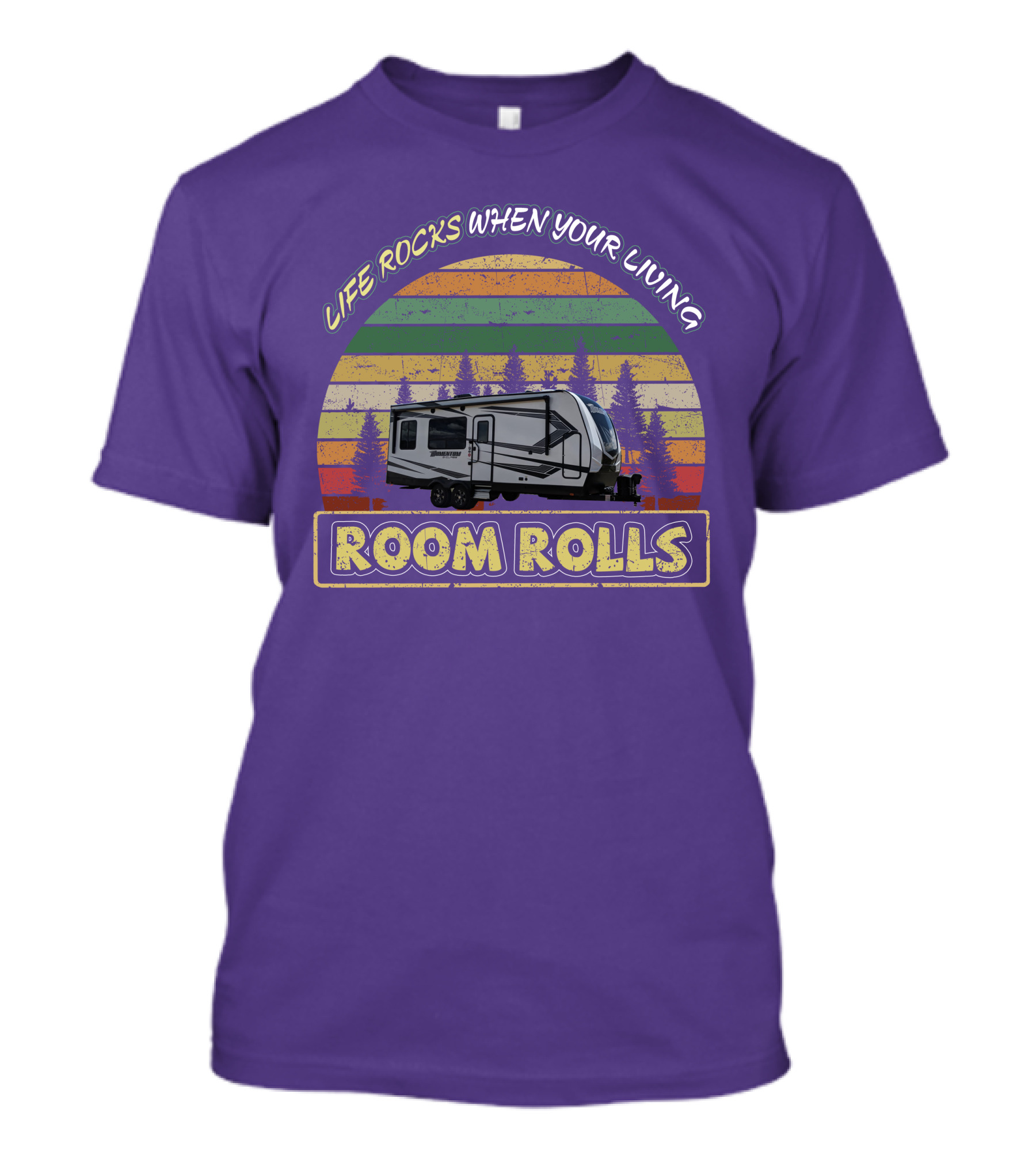 Life Rocks When Your Living Room Rolls Camper Vintage Sunset Forest T-Shirt