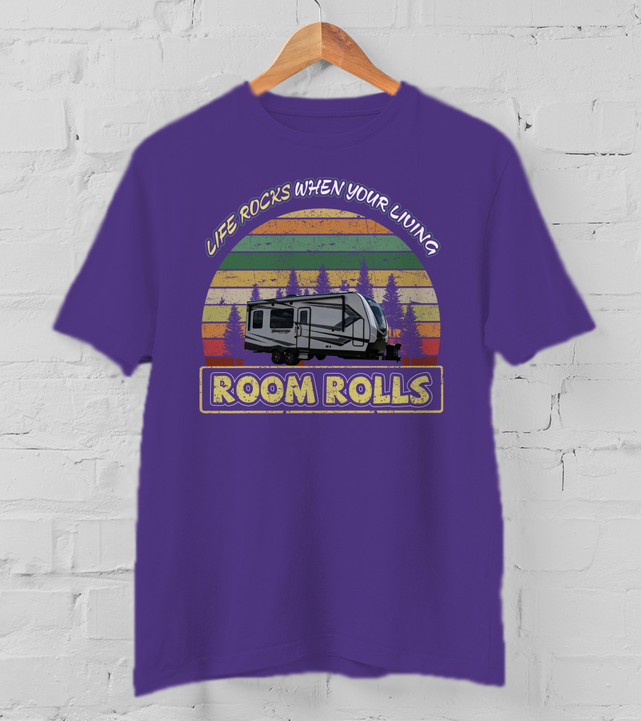 Life Rocks When Your Living Room Rolls Camper Vintage Sunset Forest T-Shirt