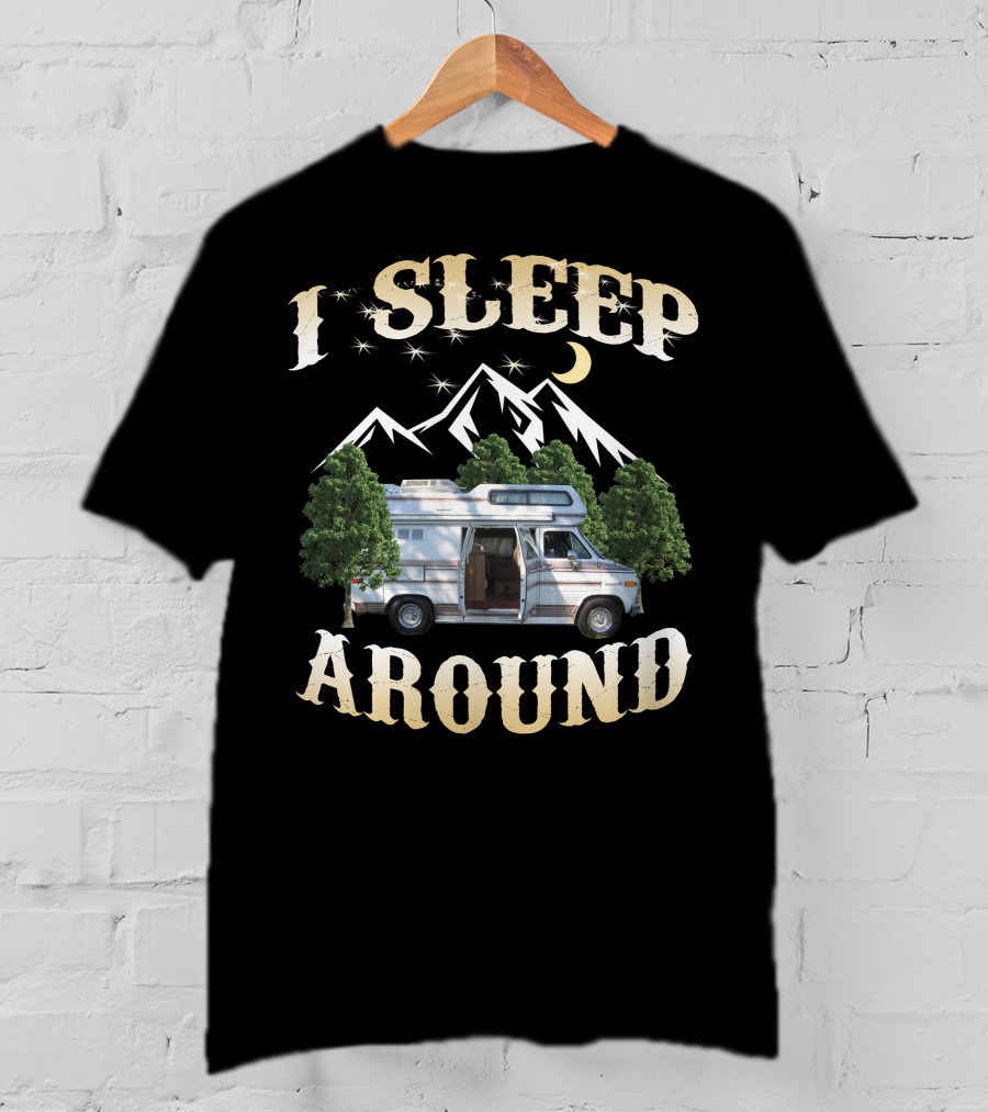 I SLEEP AROUND Dodge Van Night Mountain Adventure T-Shirt