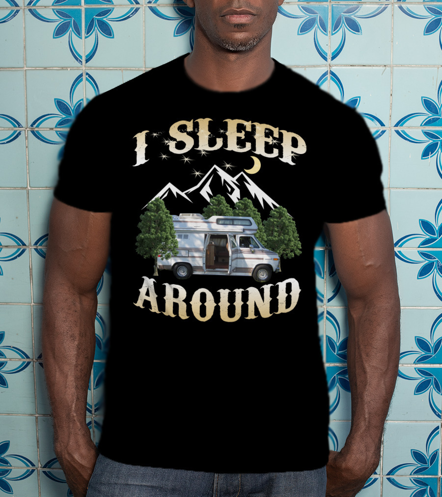 I SLEEP AROUND Dodge Van Night Mountain Adventure T-Shirt