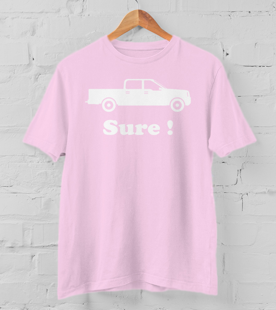 Sure Truck White Silhouette Pink Background T-Shirt