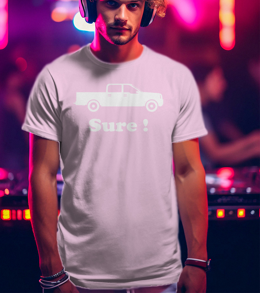 Sure Truck White Silhouette Pink Background T-Shirt