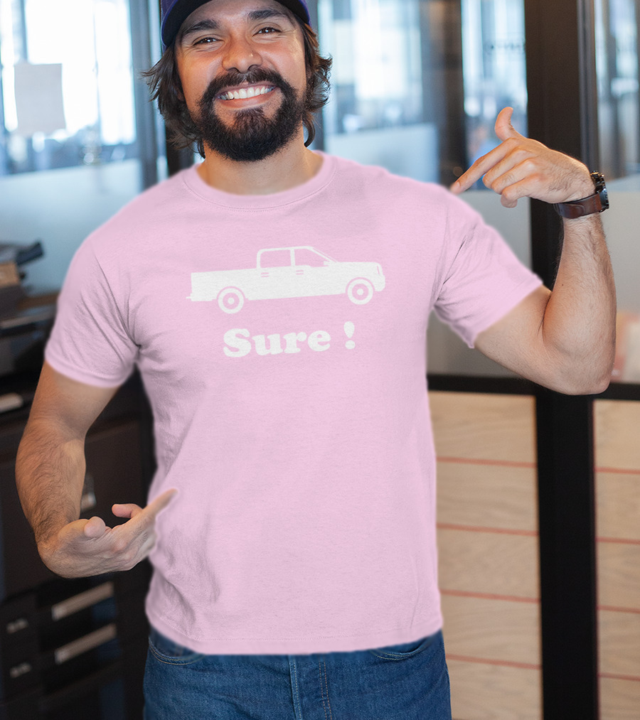 Sure Truck White Silhouette Pink Background T-Shirt