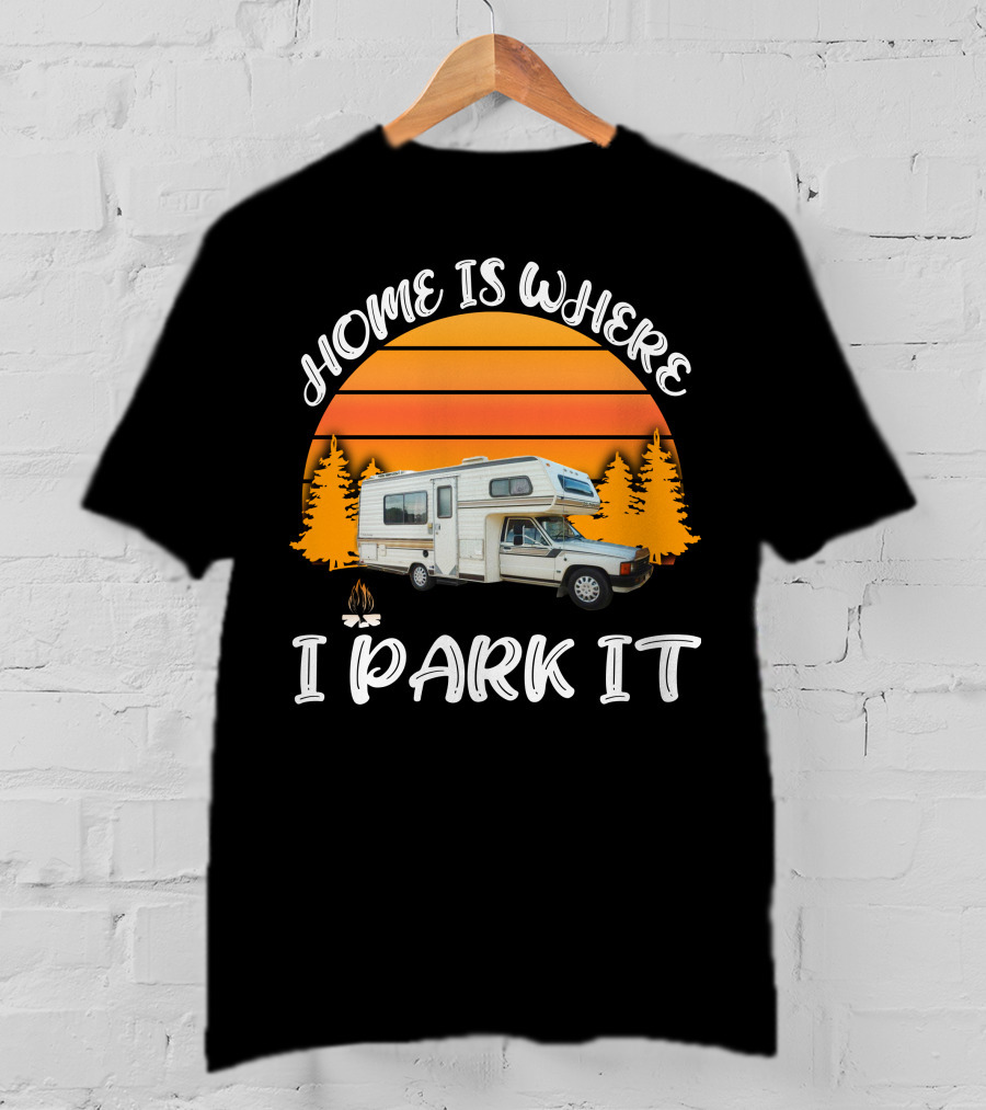 Home Is Where I Park It Toyota Dolphin Camper Sunset Scene T-Shirt